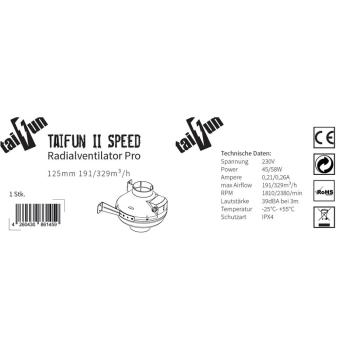 Taifun II Speed Radialventilator Pro 125mm 191/329m³/h