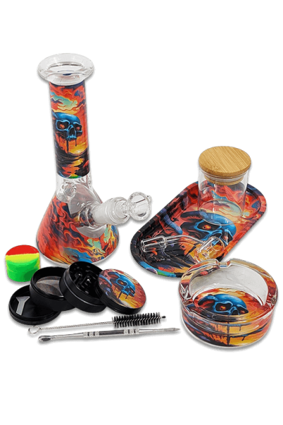 Mega Komplett-Set ,,Shroom Skull“ mit 20cm Bong und viel Dabbing-Zubehör